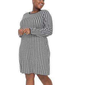 New Lane Bryant Houndstooth Sweater Dress 26/28 Long Sleeve Black White